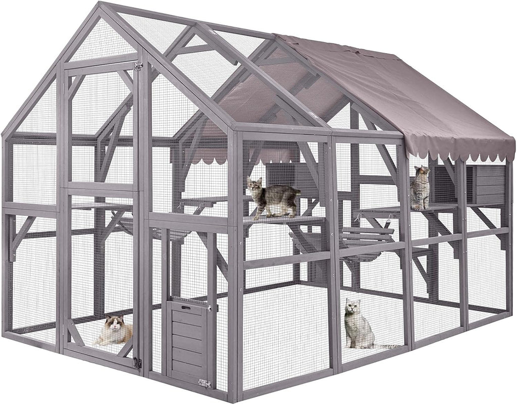 Large Cat House with Waterproof Roof Wooden Cat Enclosure I55217