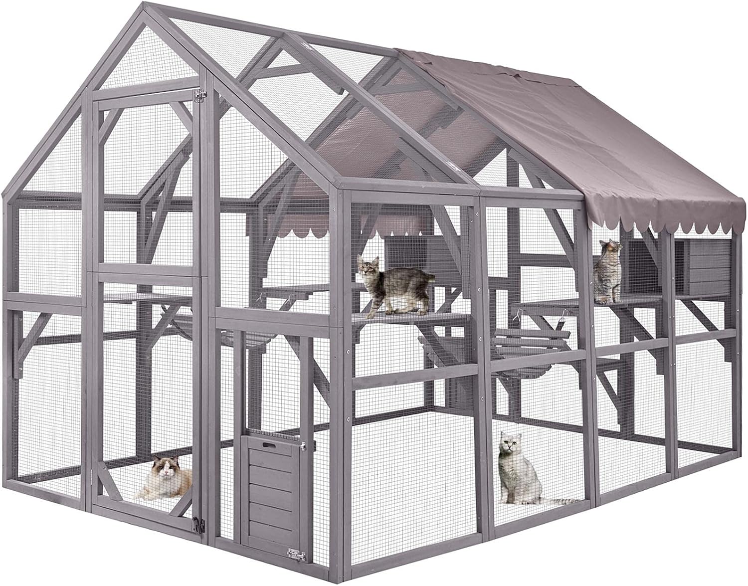 Large Cat House with Waterproof Roof Wooden Cat Enclosure I55217