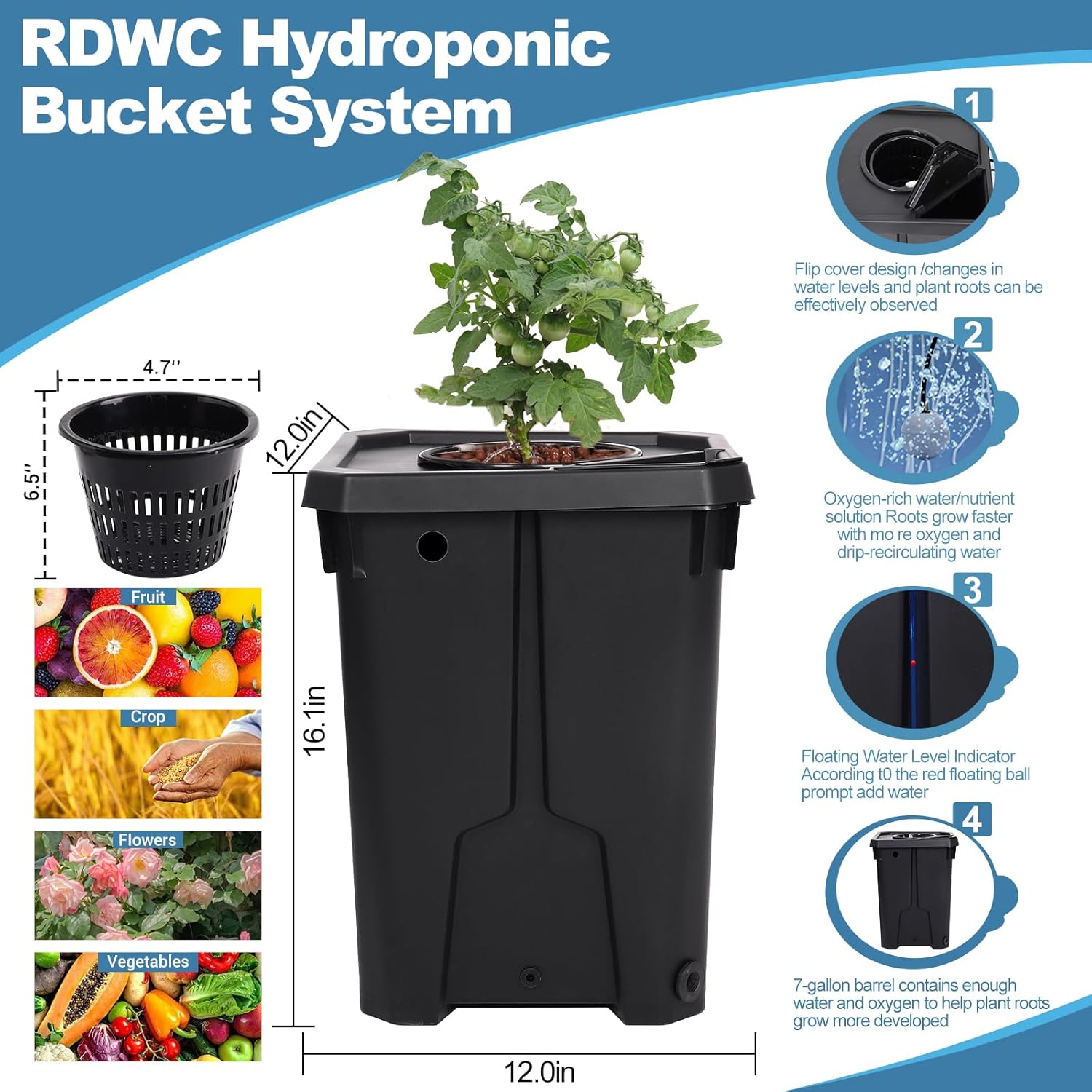 7-Gallon Recirculating Deep Water Culture Hydroponic System Kit K312