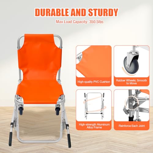 Foldable Stair Chair with 2 Wheels, 350 lbs Load Capacity (Orange) U543