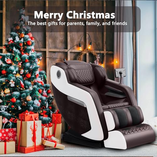 Brown White Full Body Zero Gravity Massage Recliner Chair with Hip Heat H808