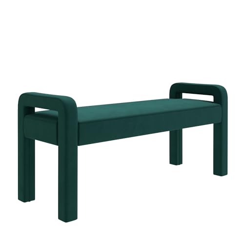Beige Teddy Velvet Armrest Bench with Dark Brown Wooden Legs O530063