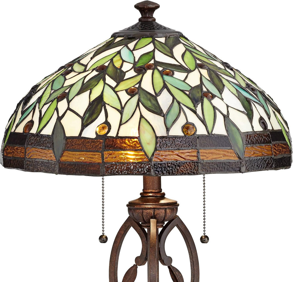 Bronze Brown Table Lamp with Antique Glass Shade Z37842