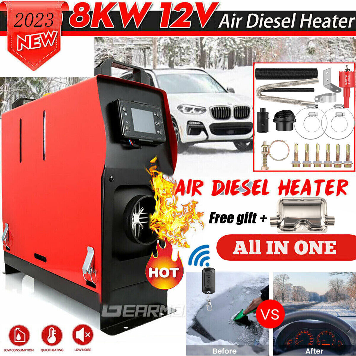 8KW 12V All In One LCD Thermostat Air Heater T276