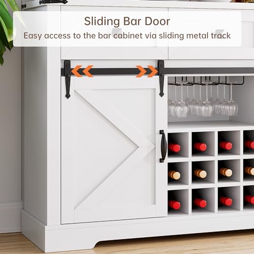 White Buffet Cabinet with 3 Drawers and Sliding Barn Door I175