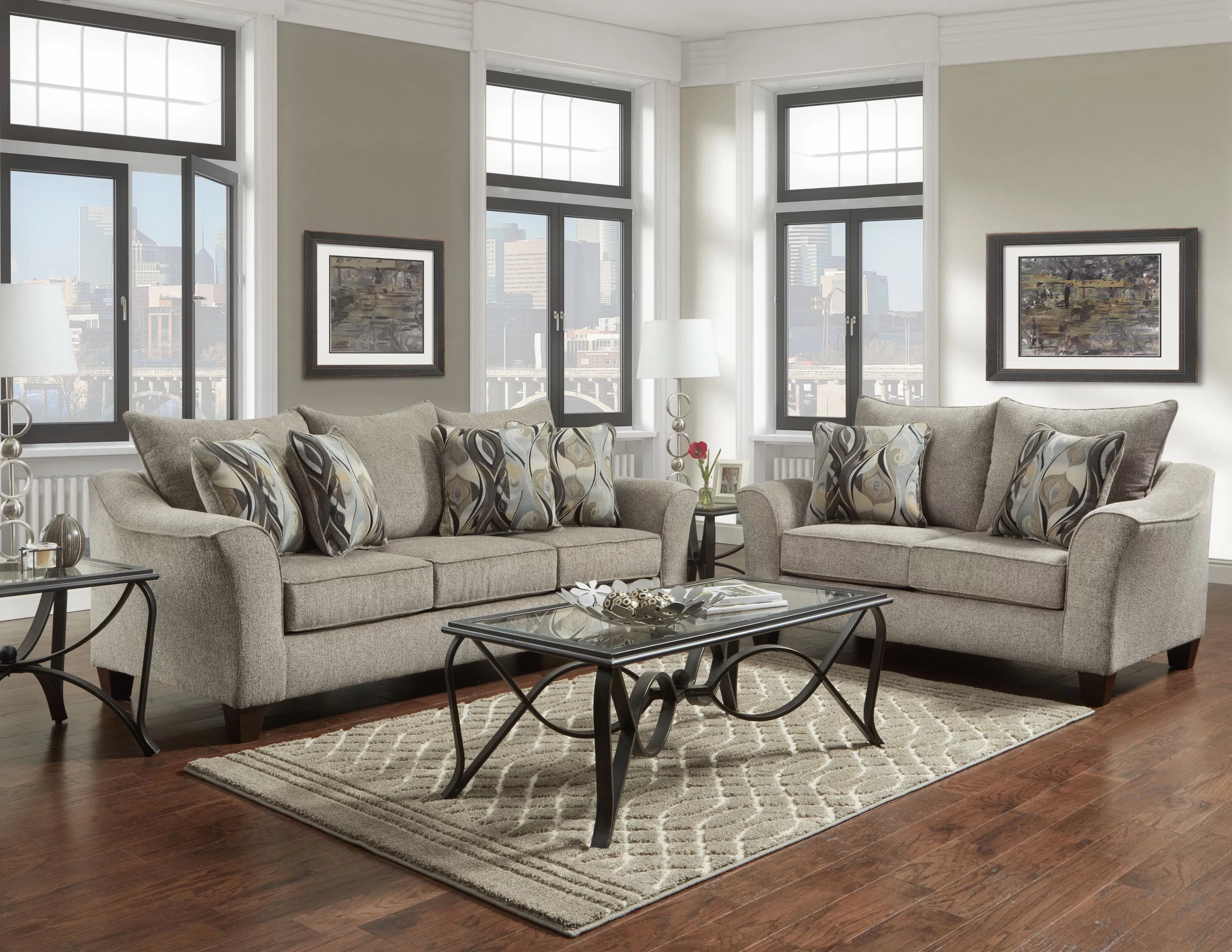 Fabric Pillowback Sofa and Loveseat Set F495285