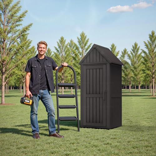 Outdoor Storage Shed Waterproof Resin Heavy-Duty Cabinet Light Brown J13892