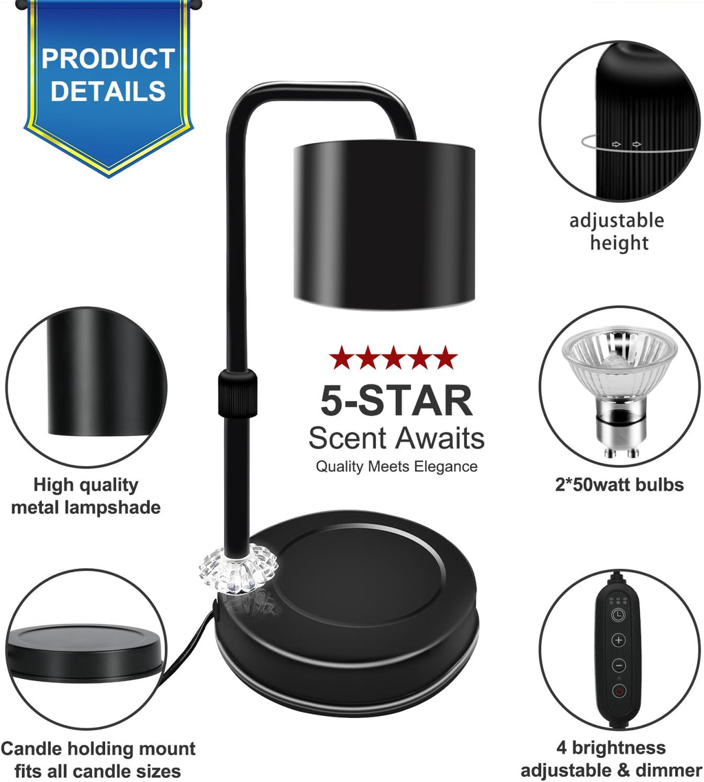 Candle Warmer Lamp with Timer, Adjustable Dimmable, 2 Bulbs R9443