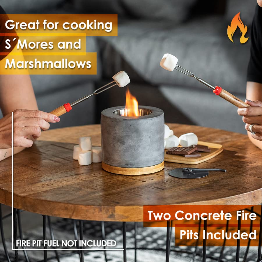 2 Pack Concrete Tabletop Fire Pit with Bamboo Base O169160