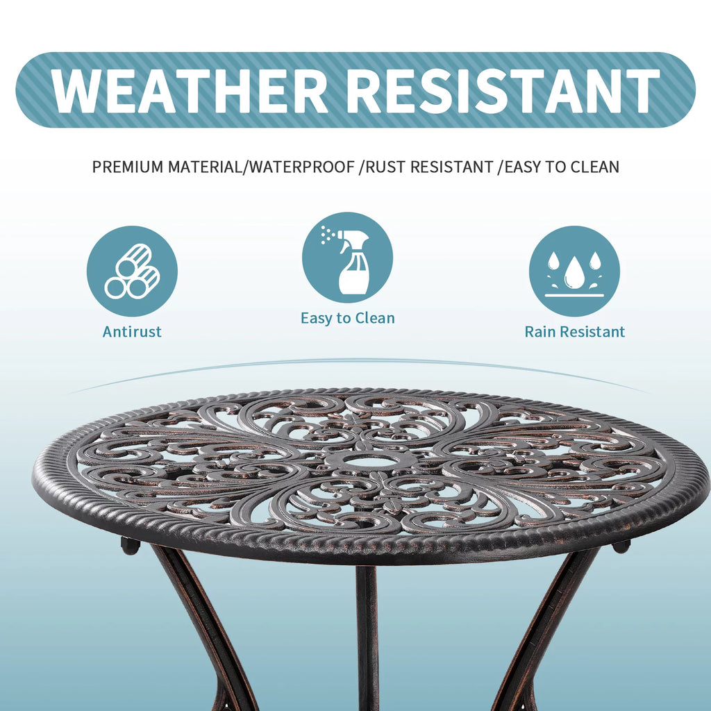 3-Piece Bistro Table and Chairs Set of 2 Outdoor Furniture, Bronze D6955