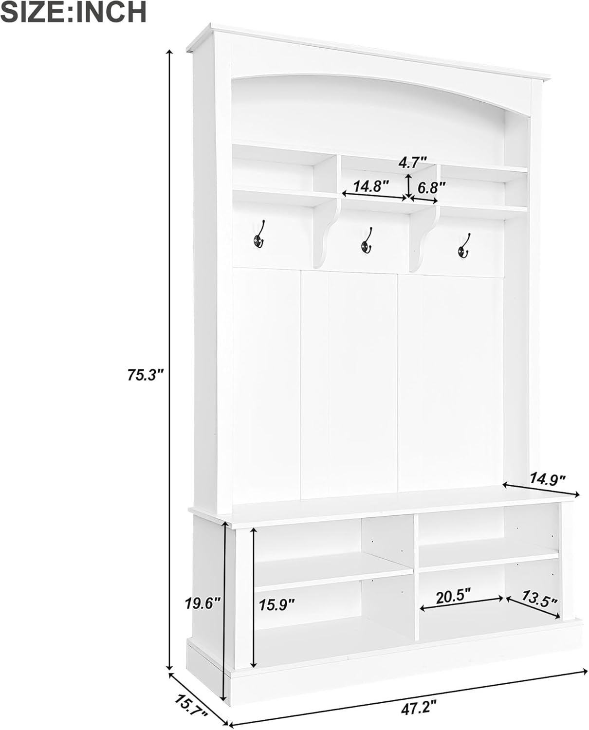 White 47.2'' Wide Hall Tree Bench with Hooks B54820
