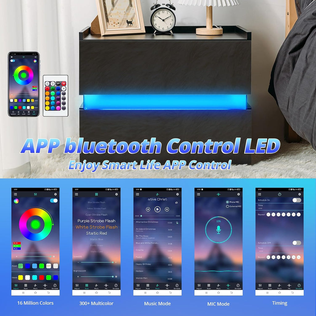 LED Nightstand with 2 Drawers Black K787261