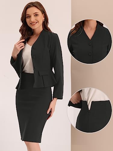 Collarless Peplum Blazer Formal Pencil Skirt Suit D754