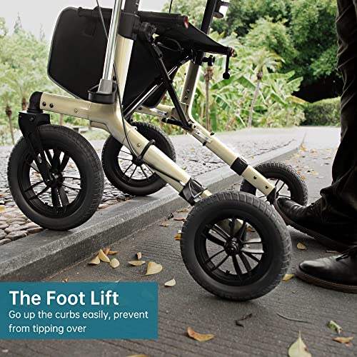 Compact Folding All-Terrain Rollator Walker with Rubber Wheels (Orange) S2282