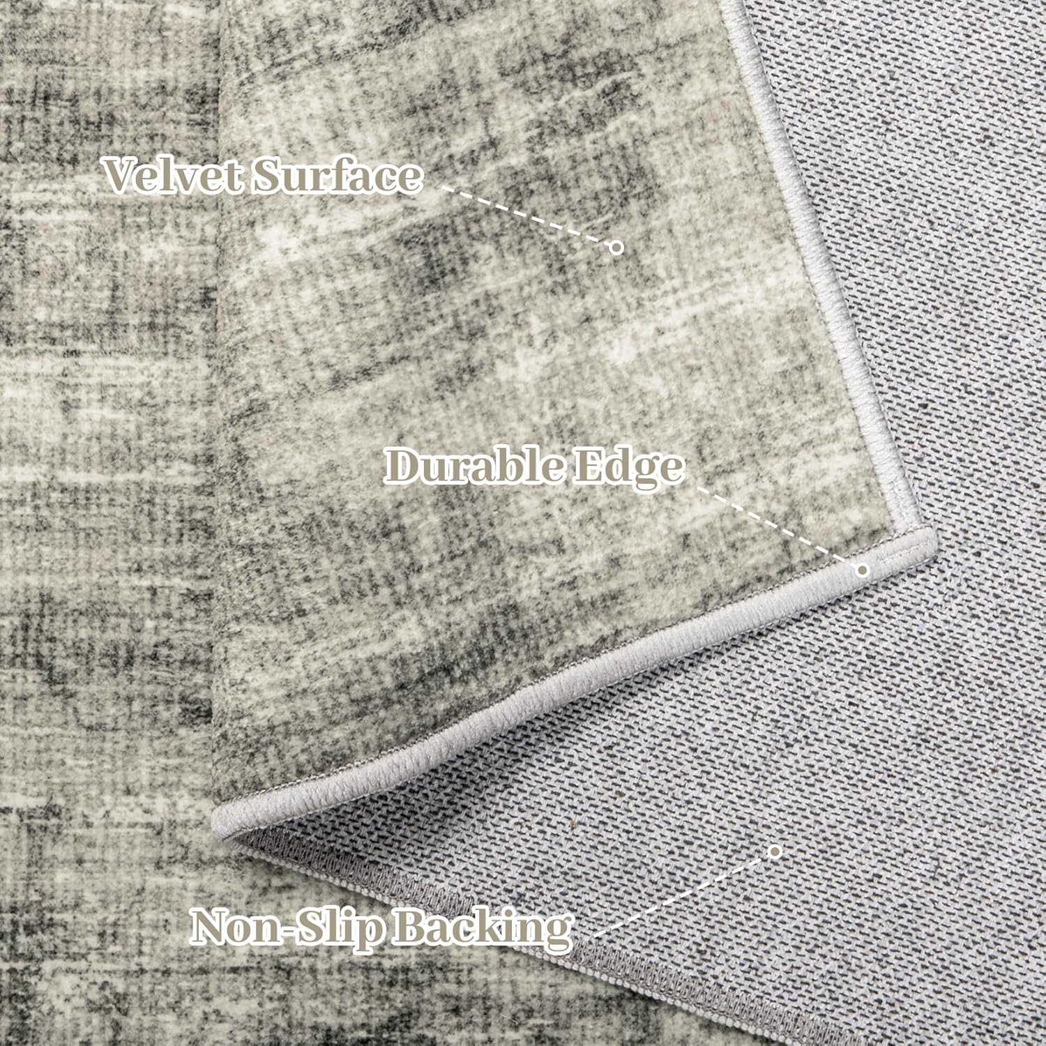 9x12 Washable Non Slip Grey Area Rug L574