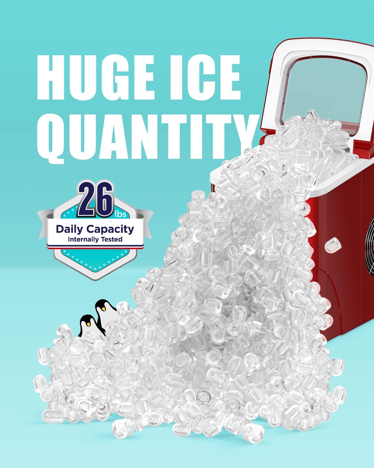 Red Ice Maker Machine, 26lbs 24Hrs Portable Self-Cleaning Z938