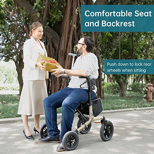 Compact Folding All-Terrain Rollator Walker with Rubber Wheels (Orange) S2282