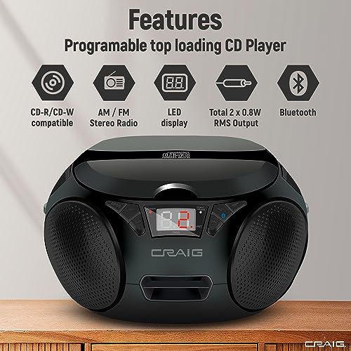 Portable Top-Loading Stereo CD Boombox with AM/FM Radio Bluetooth Q486