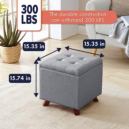 Gray Linen Tufted Square Storage Ottoman with Lift Off Lid Q41182