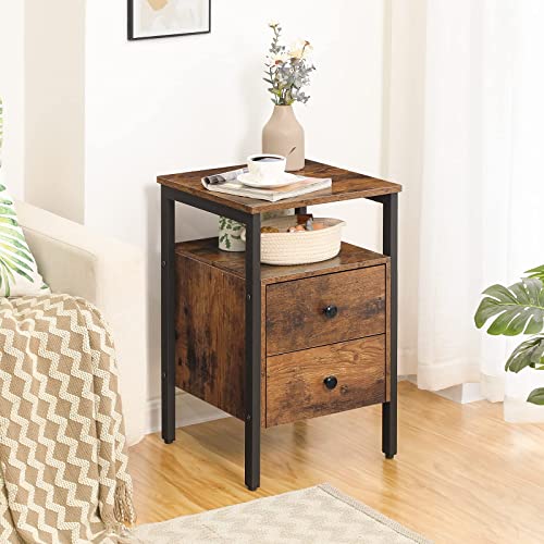Rustic Brown and Black Nightstand with 2 Drawers and Storage Shelves R4275