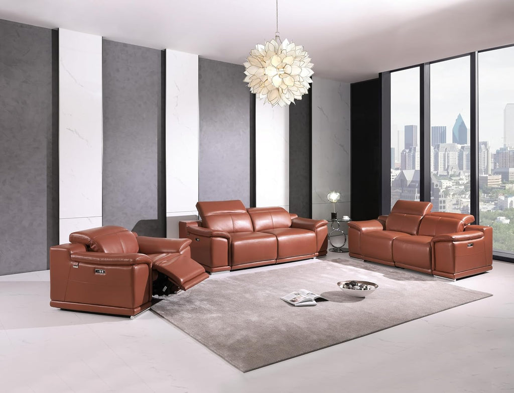 Genuine Italian Leather Power Reclining Loveseat L895