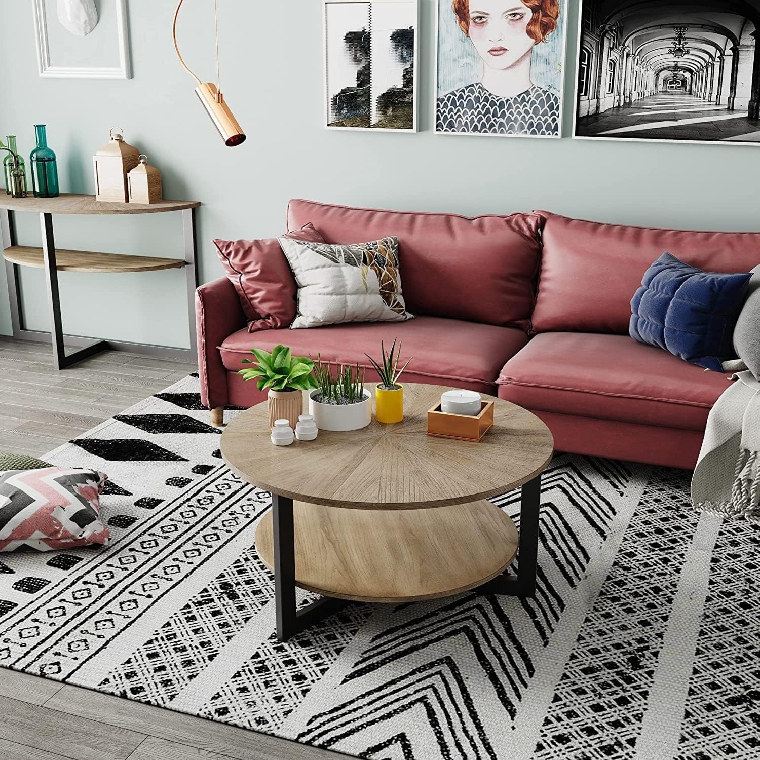 Rustic Wood Round Coffee Table Y256