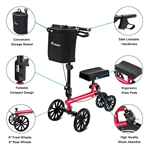 Knee Walker with Double Handbrake and Height Adjustment Handgrip, Compact Crutches Alternative, Black C46445