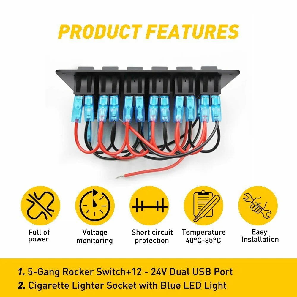 Blue LED Rocker Switch Panel Circuit Breaker Waterproof W979078