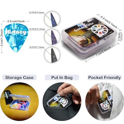 Guitar Accessories Kit with Clip On Tuner, 3 in 1 Capo, 30 Picks, Pick Holder, Leather Plectrum Pouch Keyring & Storage Case C974