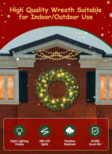 24 Inch Pre-Lit Artificial Christmas Wreath with 50 Lights W385743
