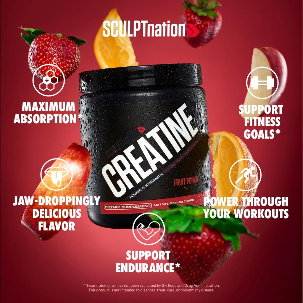 Fruit Punch Flavored Creatine Monohydrate Powder, 30 Servings B44790