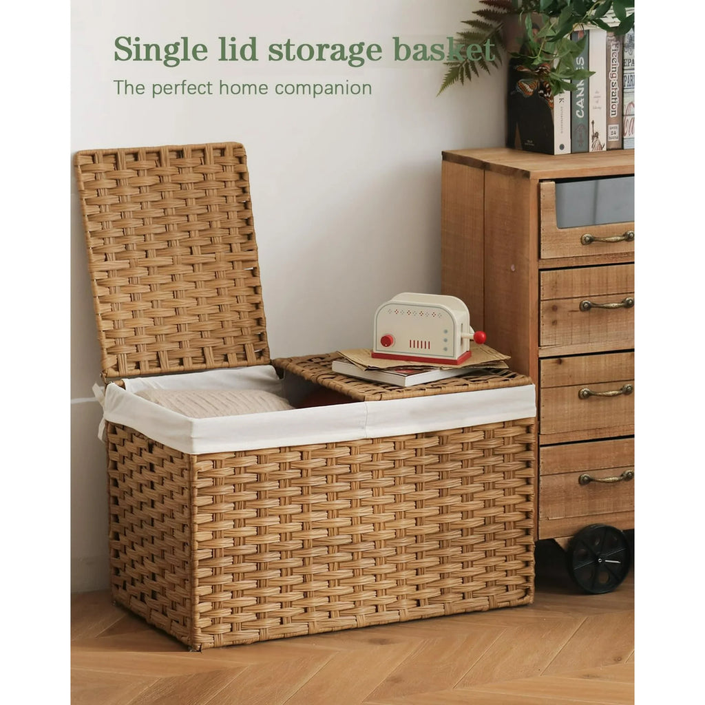 Natural Woven Rattan Storage Basket with Lid 42.3 Gallon N50059
