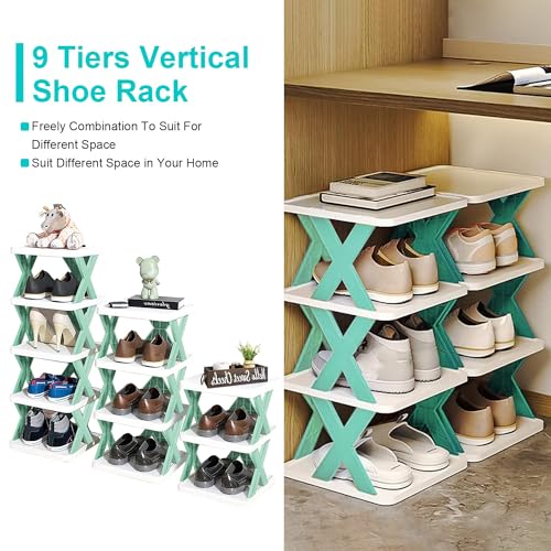 Green Plastic 9 Tier Narrow Shoe Rack S254974