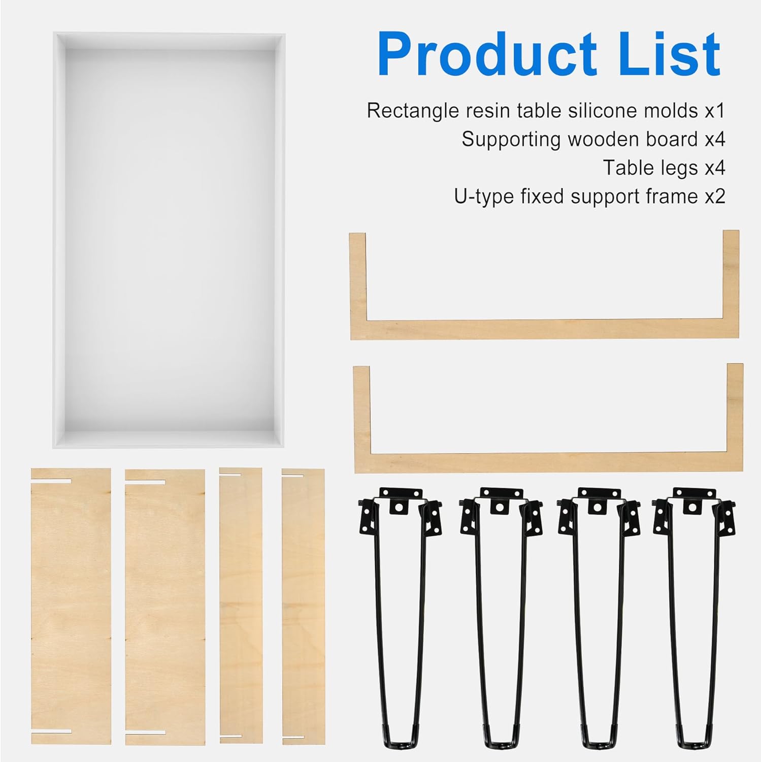 Large Rectangle Resin Table Molds 23.7X11.81 inch Epoxy Resin Table Mold Silicone Molds with 4 Table Support Legs J840