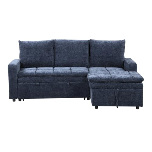 Grey 3 Seat Polyester Modular Sofa with Storage Chaise and Pullout Bed N546