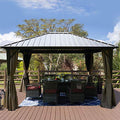 10'x12' Hardtop Metal Gazebo with Sidewalls Curtains N55620