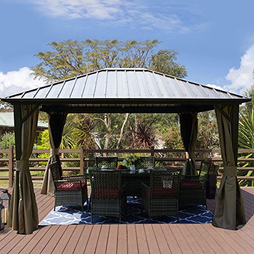 10'x12' Hardtop Metal Gazebo with Sidewalls Curtains N55620