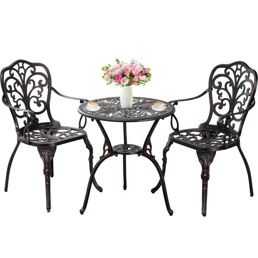 3-Piece Bistro Table and Chairs Set of 2 Outdoor Furniture, Bronze D6955