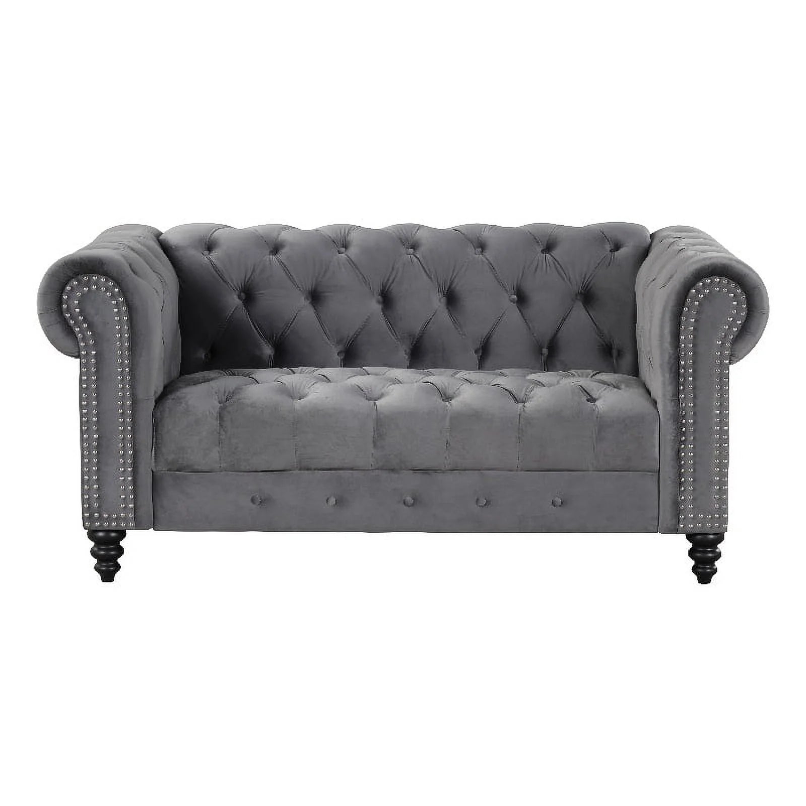 68" Button Tufted Velvet Fabric Loveseat Gray W8142
