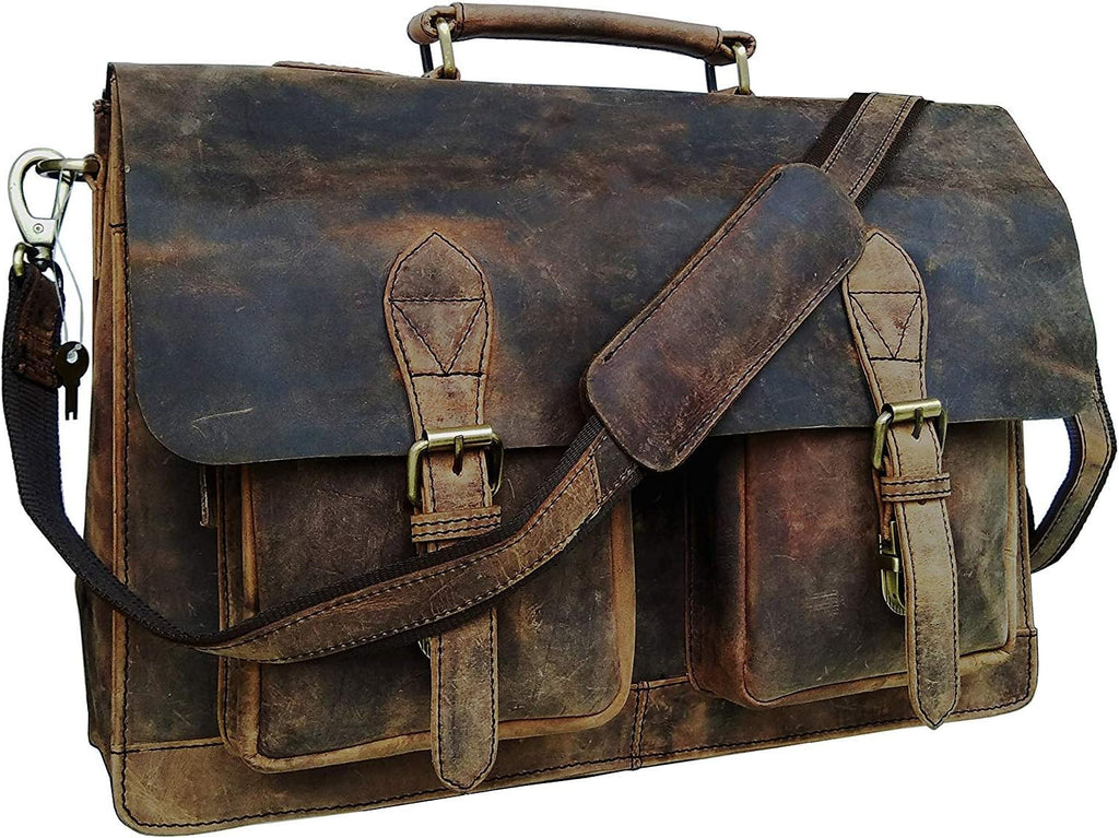 Retro Genuine Buffalo Vintage Leather Laptop Messenger Shoulder Bag (15 inch) W57857