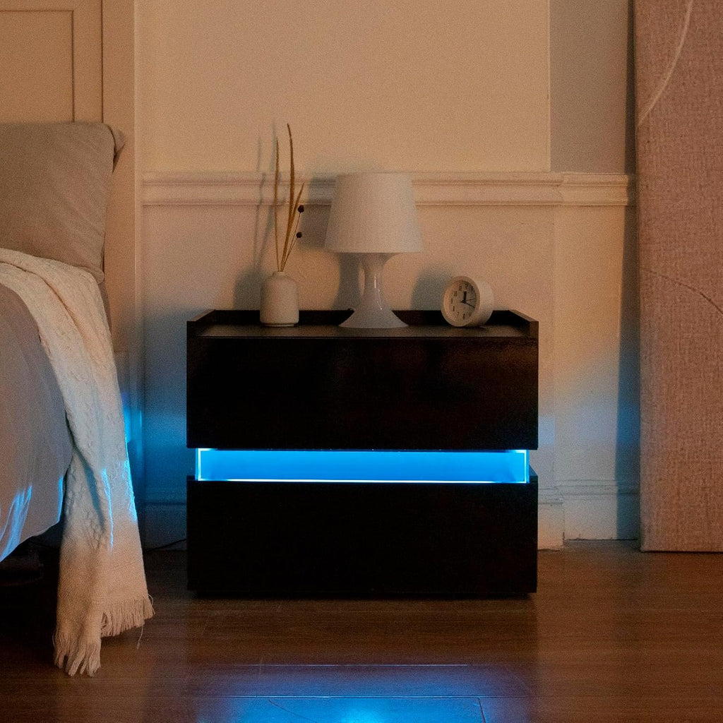 LED Nightstand with 2 Drawers Black K787261
