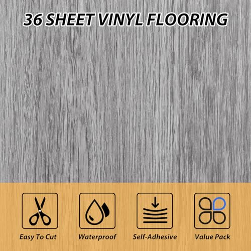 36 Sheet 12x12 Peel and Stick Waterproof Grey Vinyl Floor Tile E110