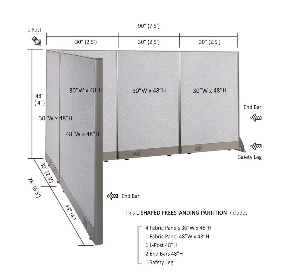 L-Shaped Freestanding Office Partition 78D x 90W x 48H X925