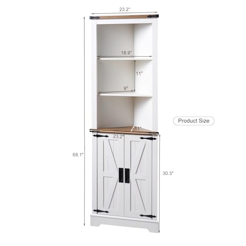 Antique White Barnwood Tall Corner Cabinet with Adjustable Shelves K1244