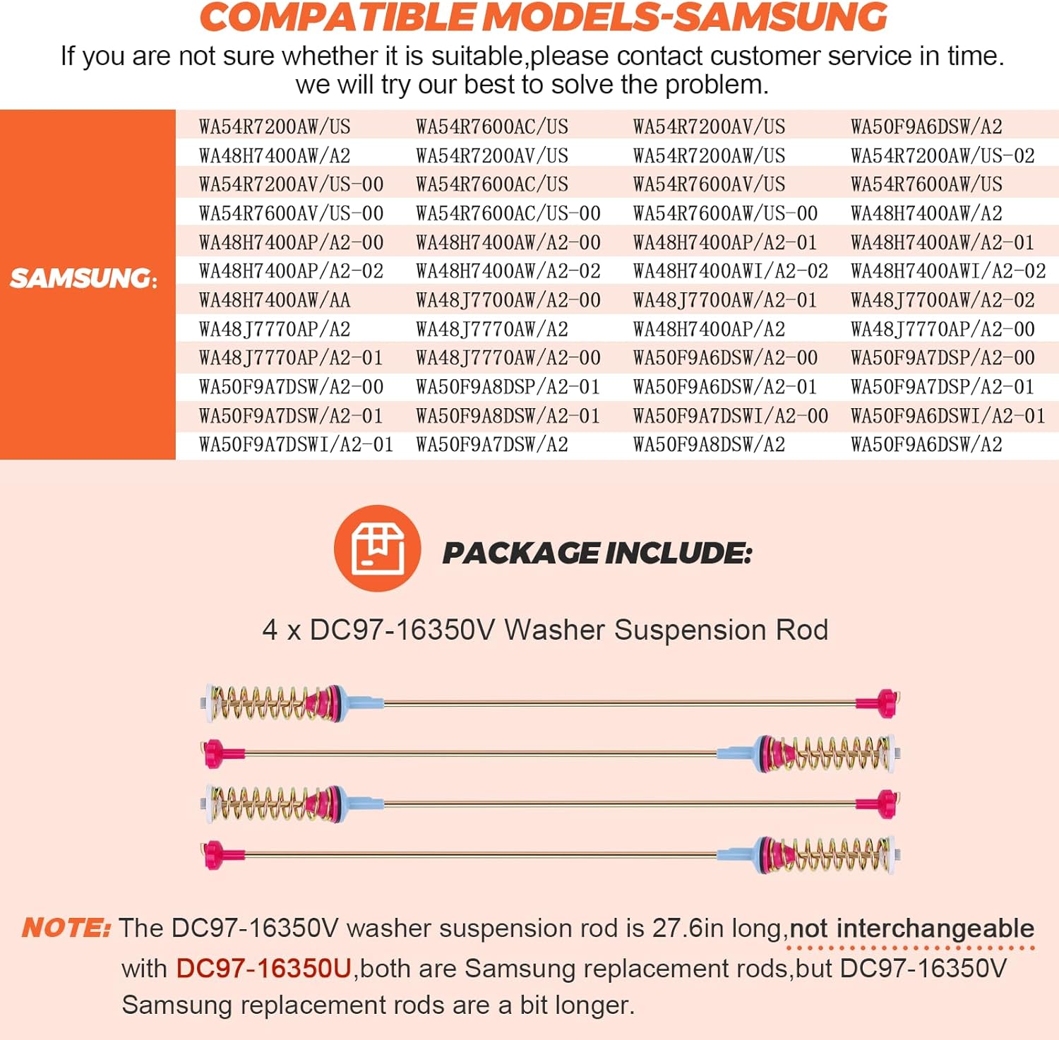 Washer Suspension Rods (27.6in) B42888