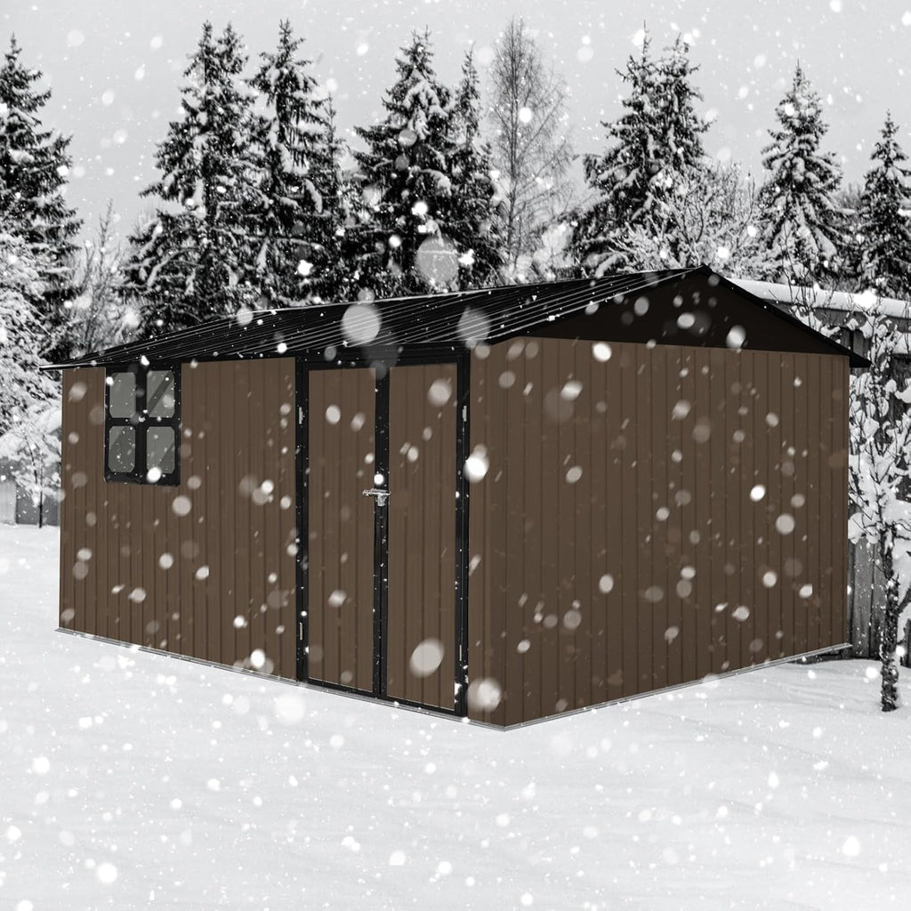 12x10 FT Metal Garden Shed Brown Z3742