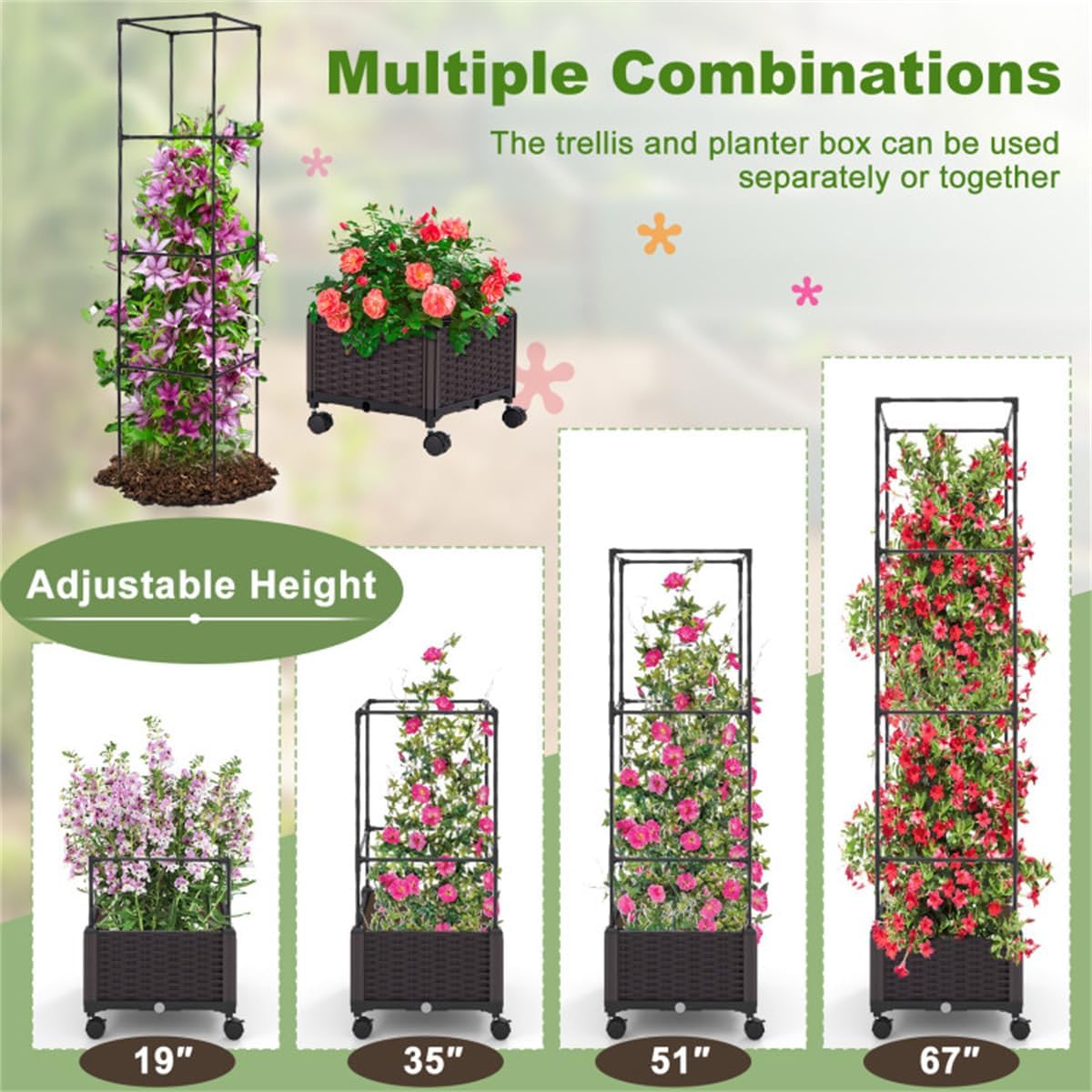 67" Raised Garden Bed Planter Box with Trellis M829837
