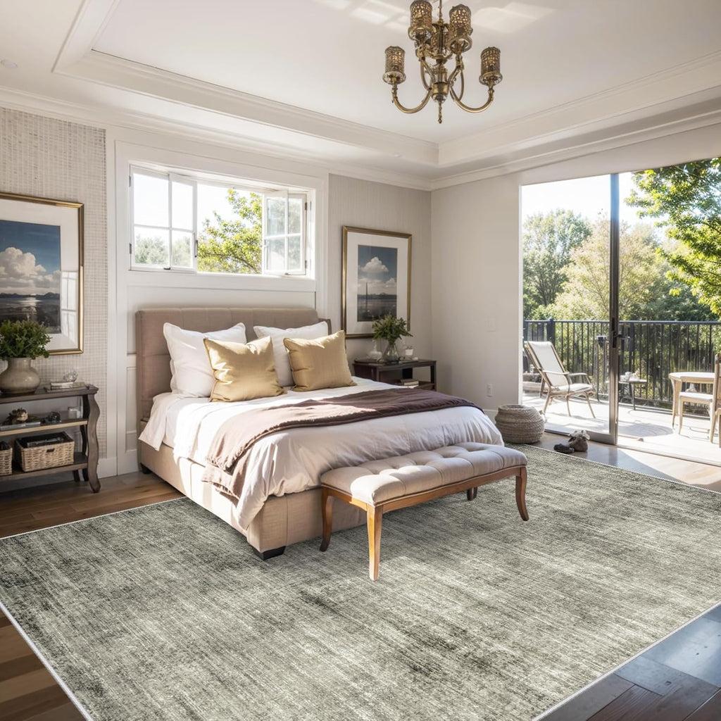 9x12 Washable Non Slip Grey Area Rug L574
