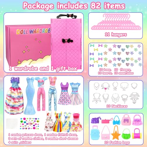 82PCS Doll Clothes and Accessories with Closet for 11.5 Inch Doll T135