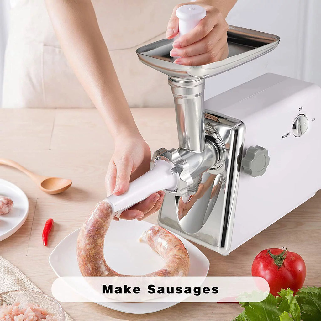 White Electric Meat Grinder with Sausage & Kubbe Kit, 3 Grinder Plates, 600W O158535